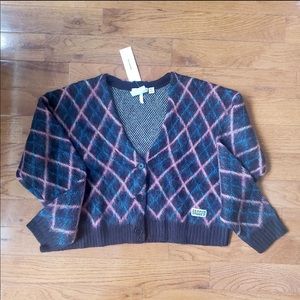 The Ragged Priest fuzzy argyle sweater cardi